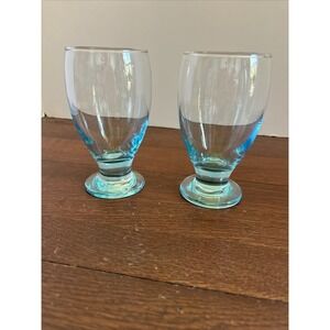 Set 0f 2 Cristar Sky Blue Water‎ Goblets Footed 12 oz Drinking Glasses